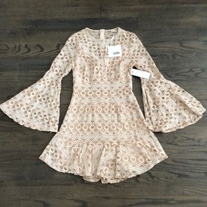 Selfie Leslie Lace Bell Sleeve Nude Ruffle Dress